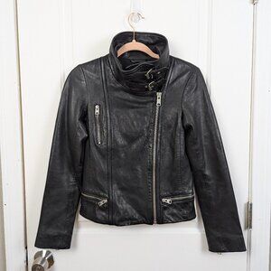 AllSaints | Bales Biker Black Lamb Leather Jacket Size US2